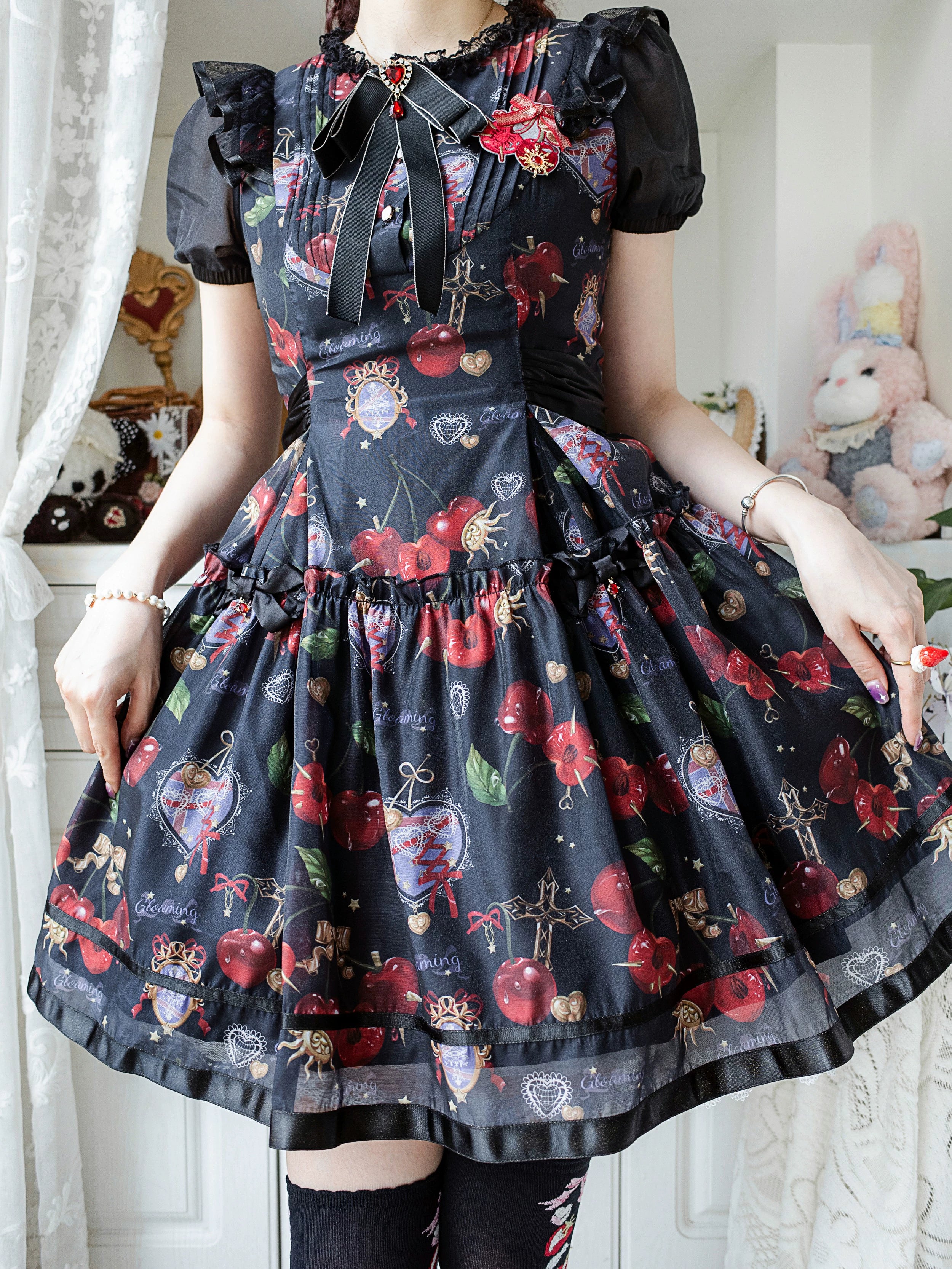 (Buy for me)Gloaming~Sweet Lolita Cherry print Short Sleeve OP and SK Set 28840:322598