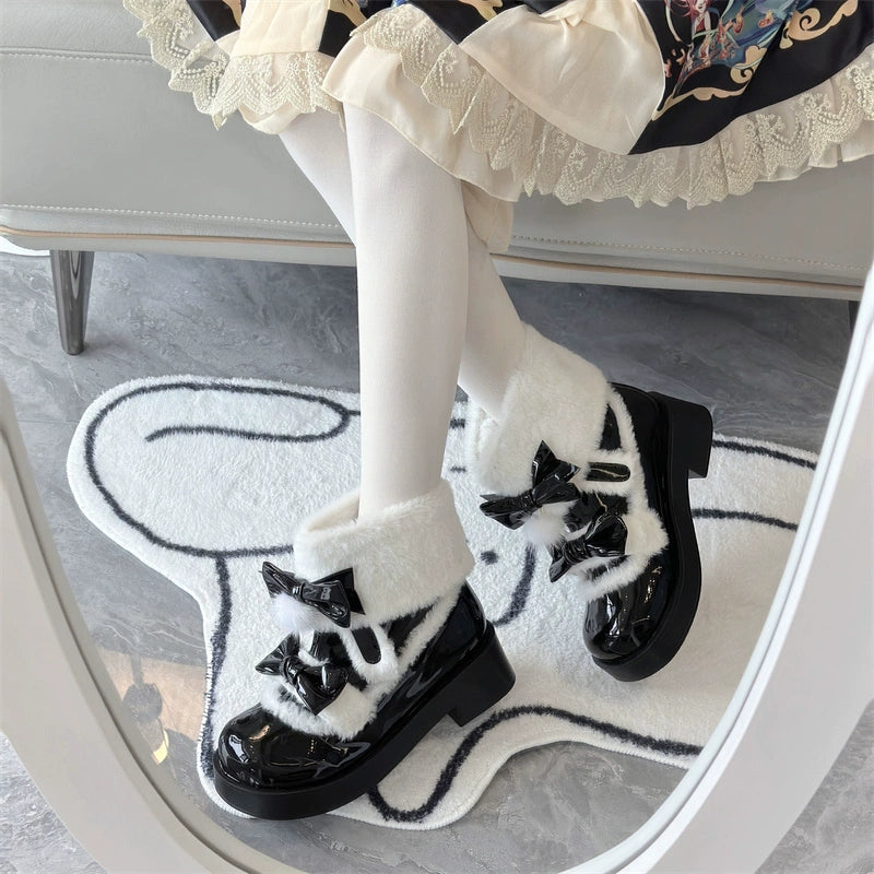 Jiangjiang Biscuit - Kawaii Lolita Winter Boots, Bow-Adorned 44180:797808