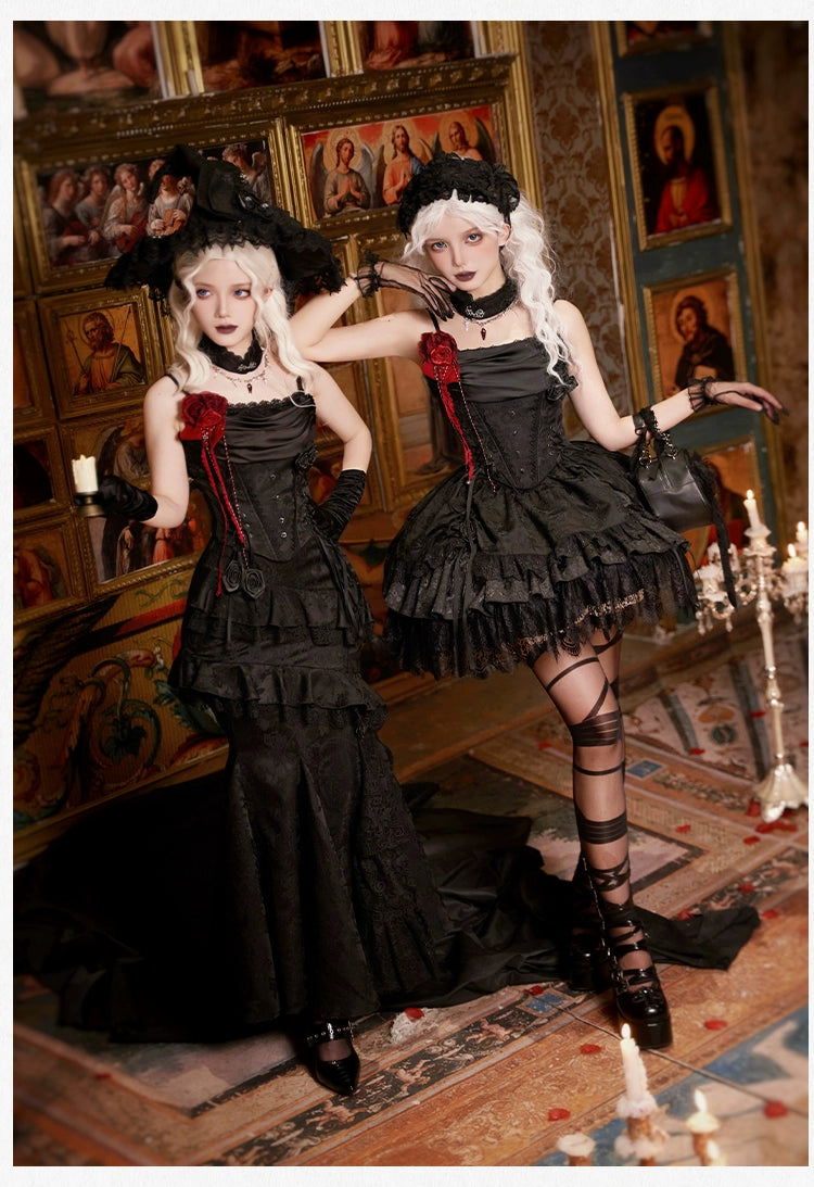 With PUJI - Letter and Poetry · Twilight - Black Gothic Lolita Skirt Set, Witch-Inspired 43525:778335