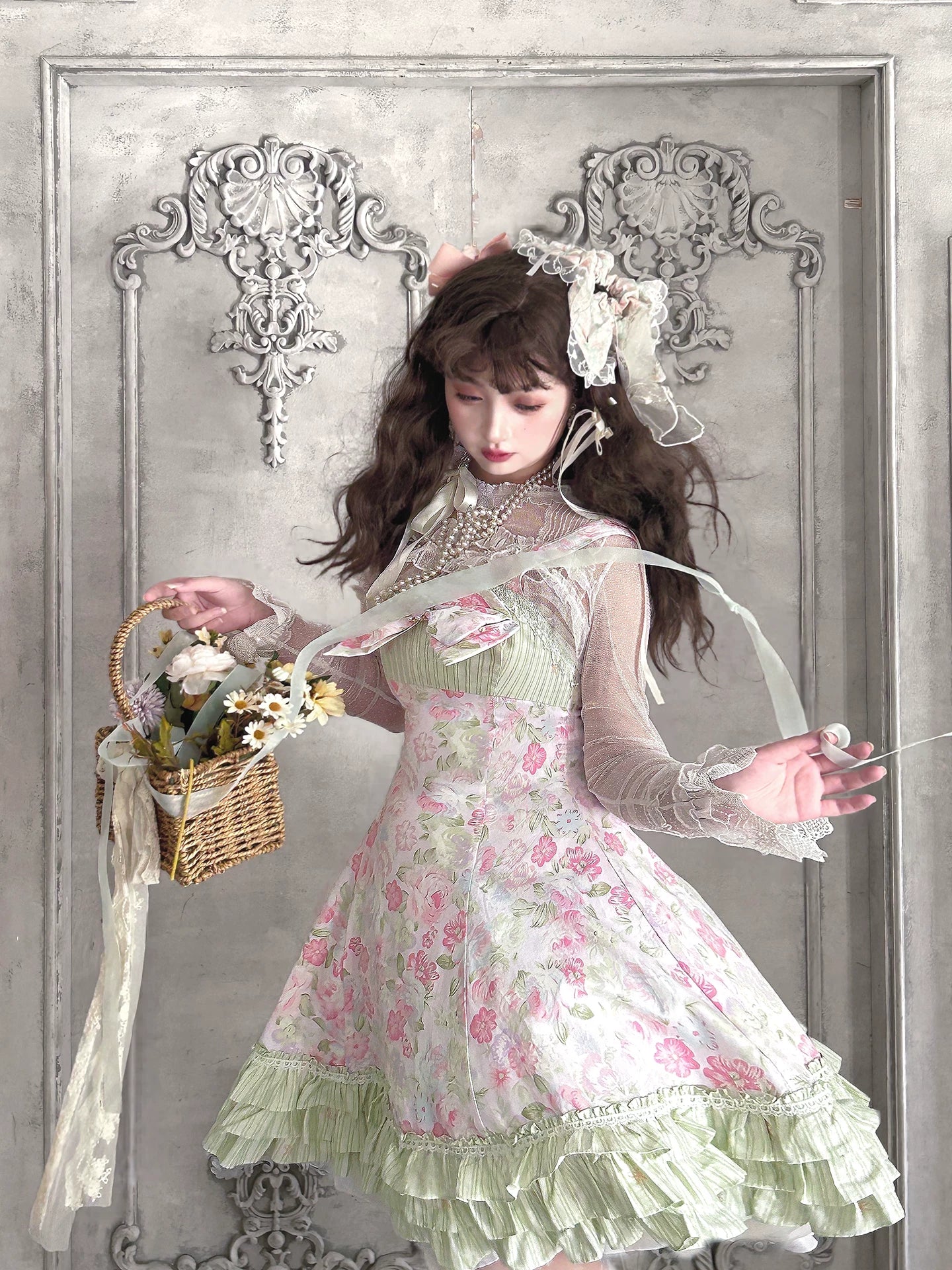 Rose Spring Romance - Cotton Old School Lolita JSK Dress, Floral Print