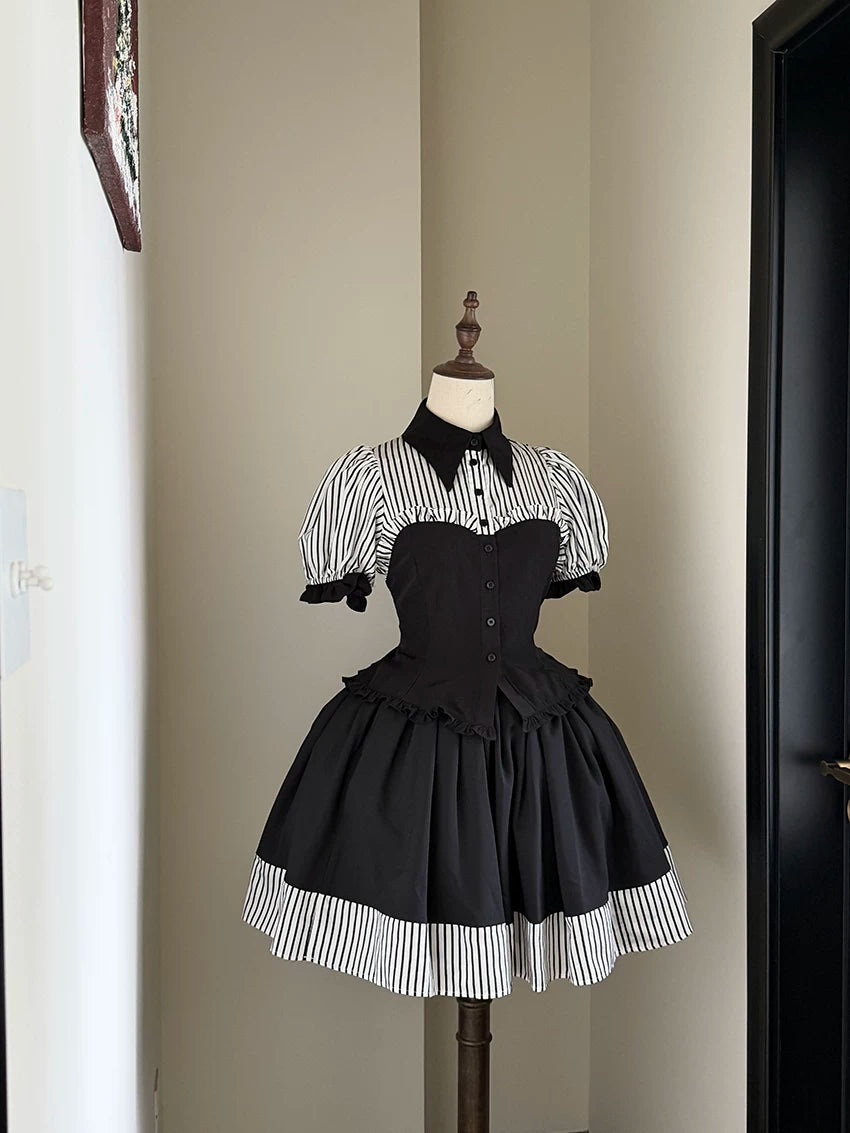 Laura's Reply - Gothic Lolita Striped Patchwork Blouse