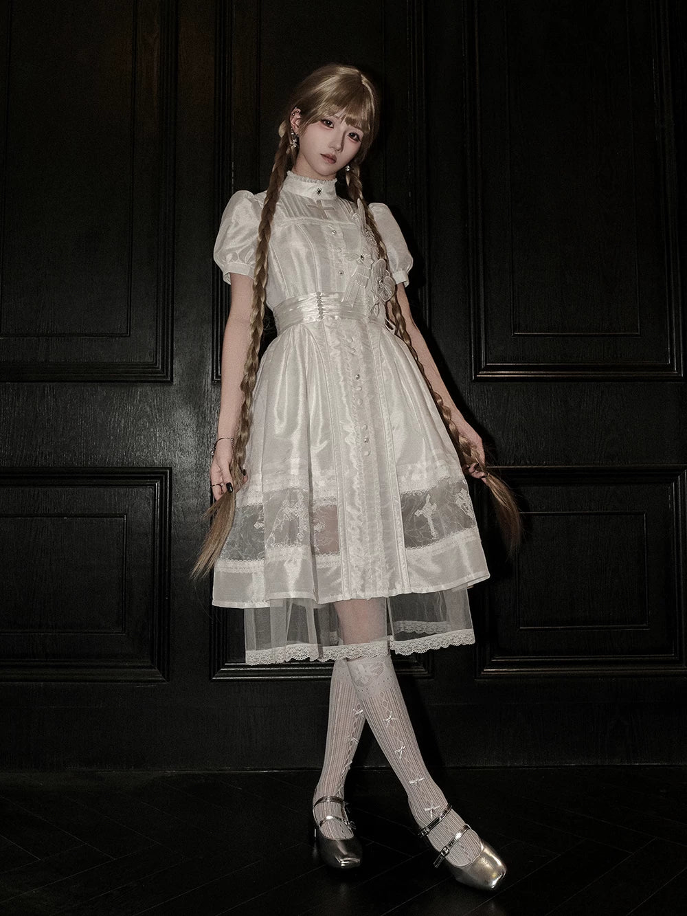 Ghost Orchid - Gothic Lolita OP Dress, Embroidered Cross 45137:835421