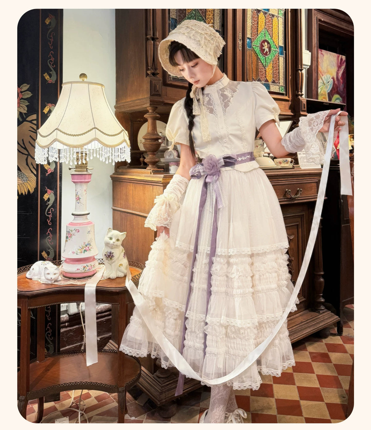 Glass Floral Garden - Classic Lolita Blouse and SK Set, Butterfly Embroidered 45978:870261