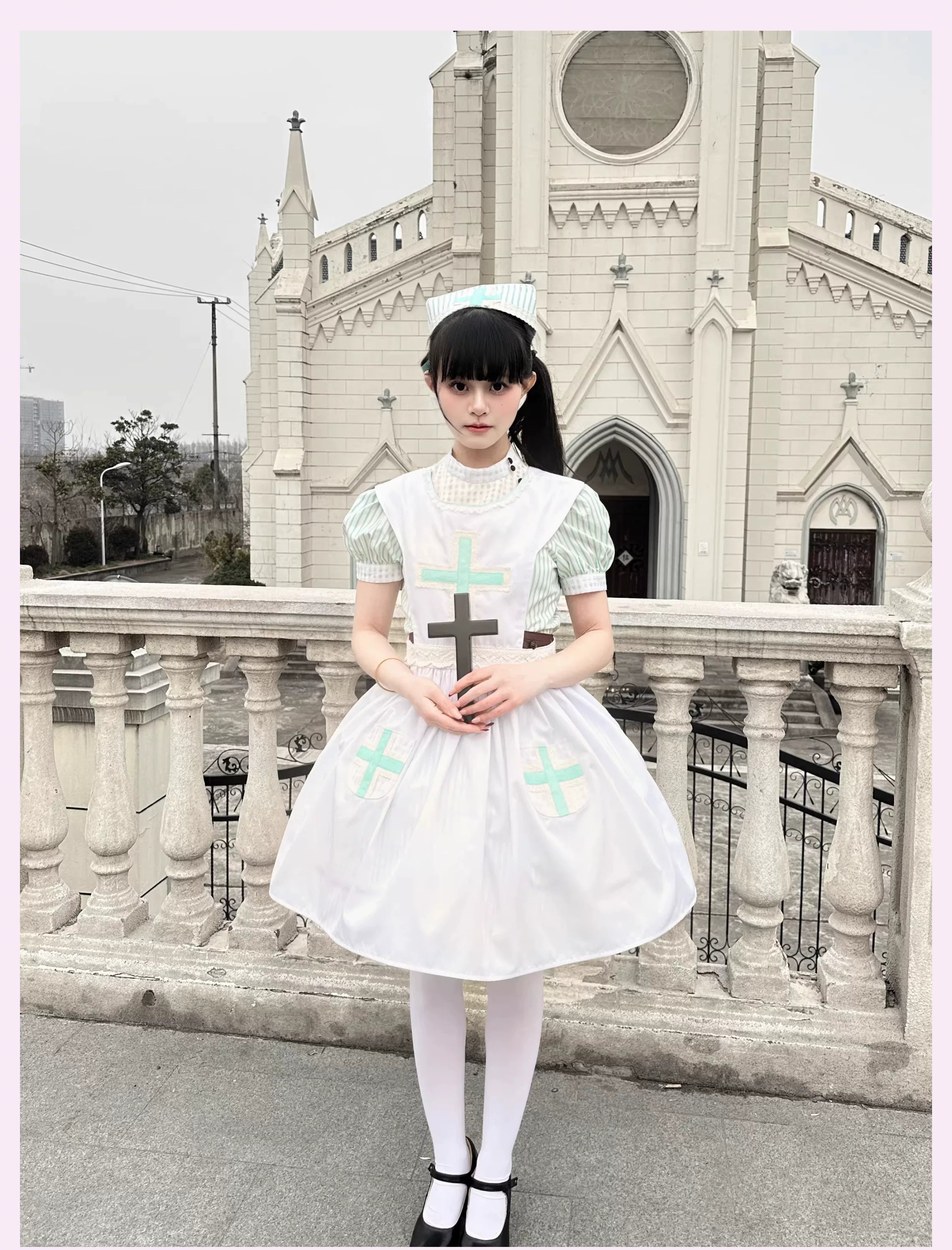Mint Prescription - Old School Lolita Striped OP Dress, Electrocardiogram Trace