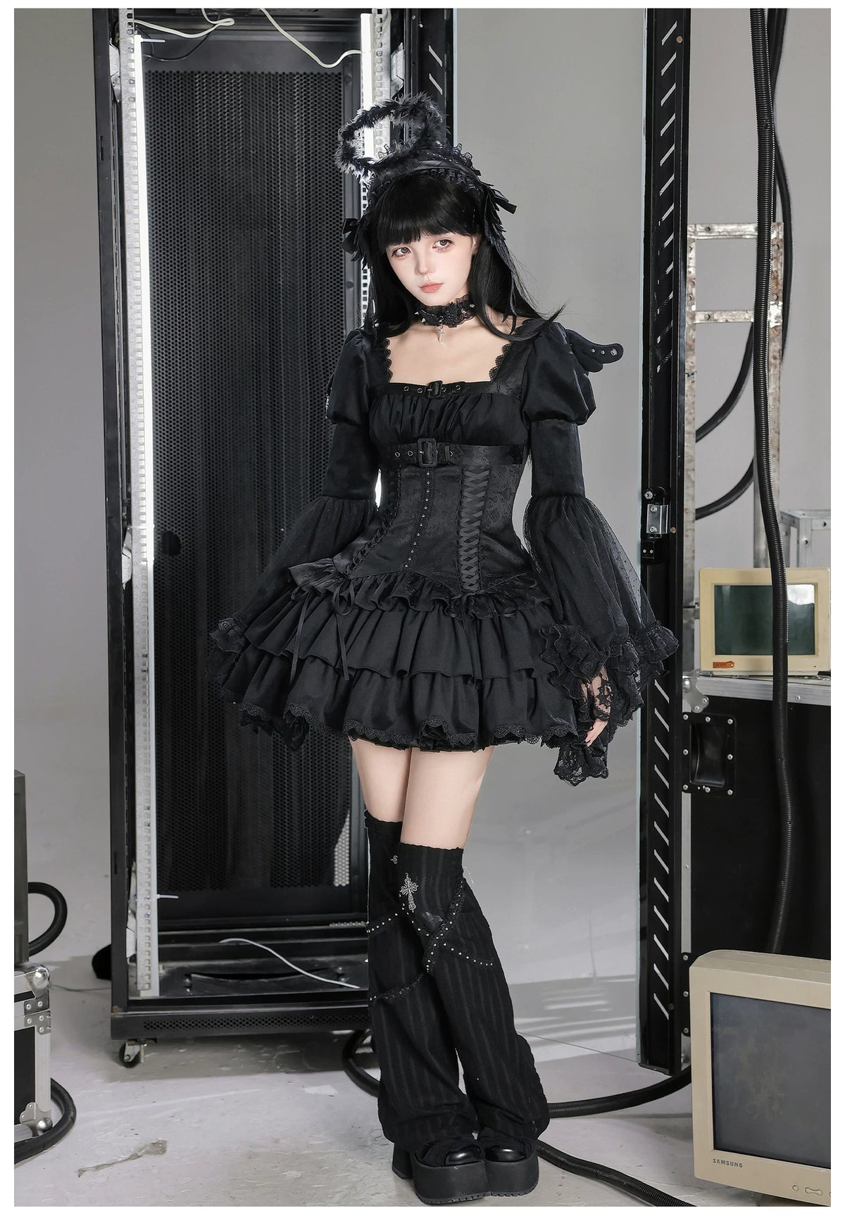 White Night Feather - Gothic Lolita OP Dress & Leg Warmers Set, Angel Cross Theme 46055:873998