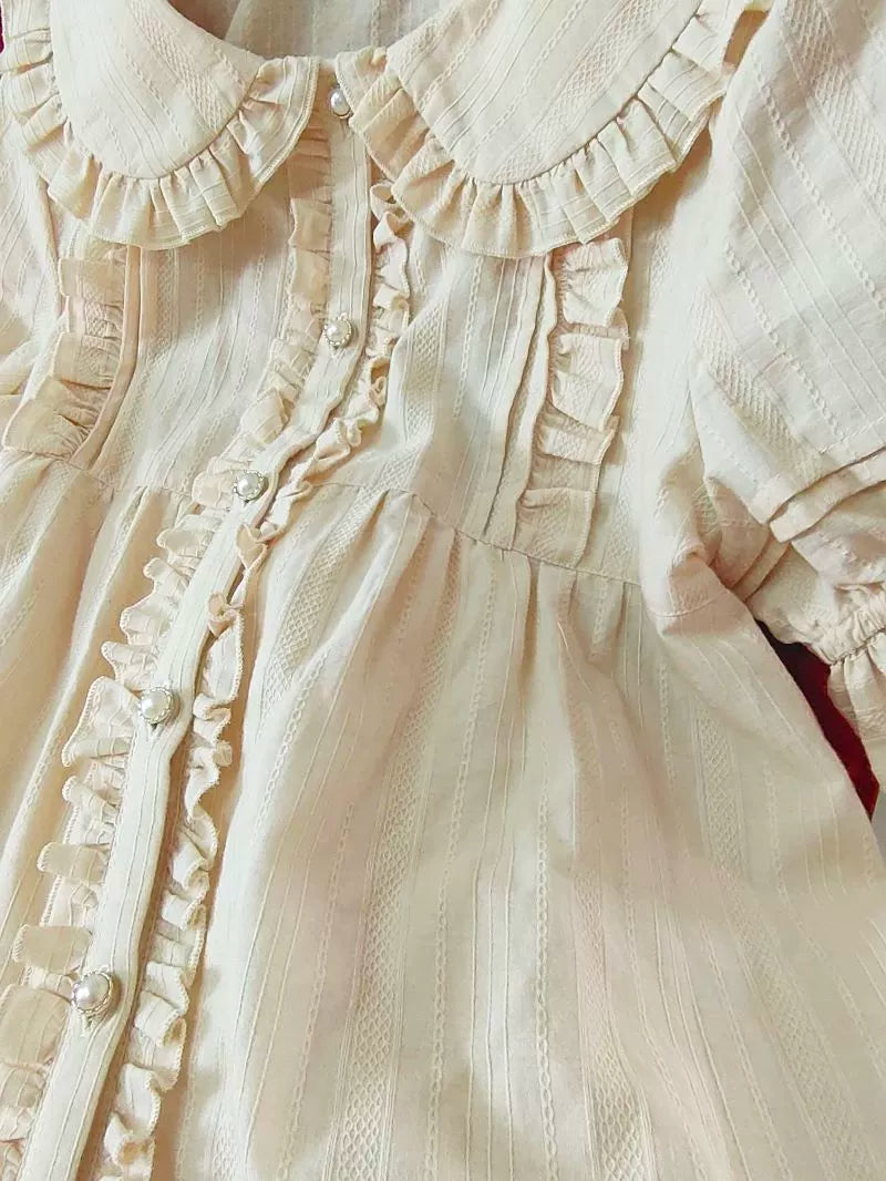 Yilia - Short Sleeve Cotton Lolita Blouse Shirt XS Apricot