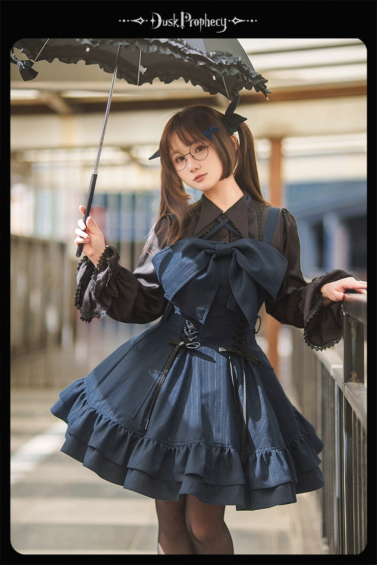 DuskProphecy - Heron - Classic Lolita Striped JSK Dress, Halter Neckline 44313:802912