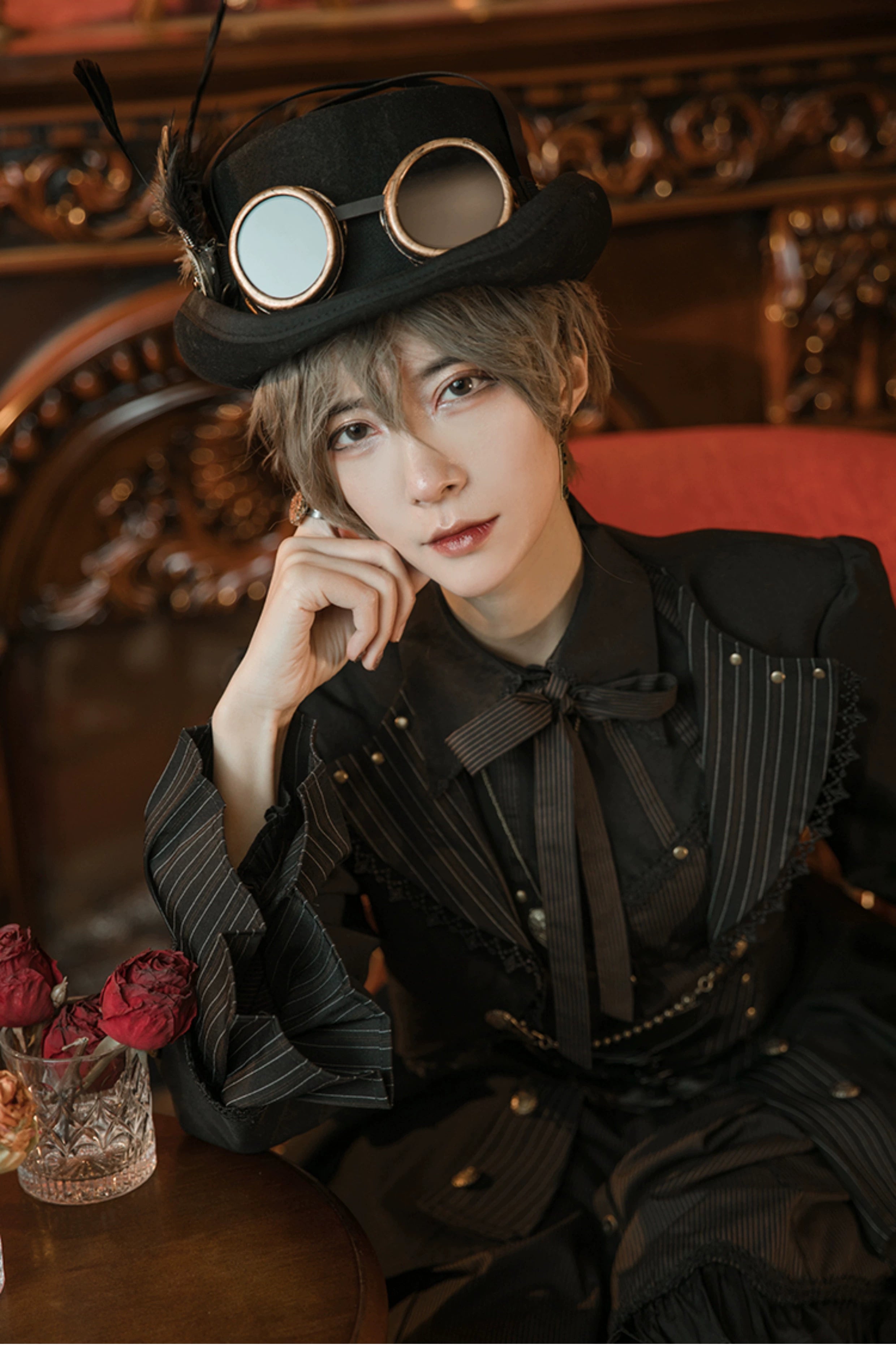 (BFM)Mr. Yi's Steam Continent~Gothic Lolita Cardigan Long Sleeve Black Short Jacket 36496:513214