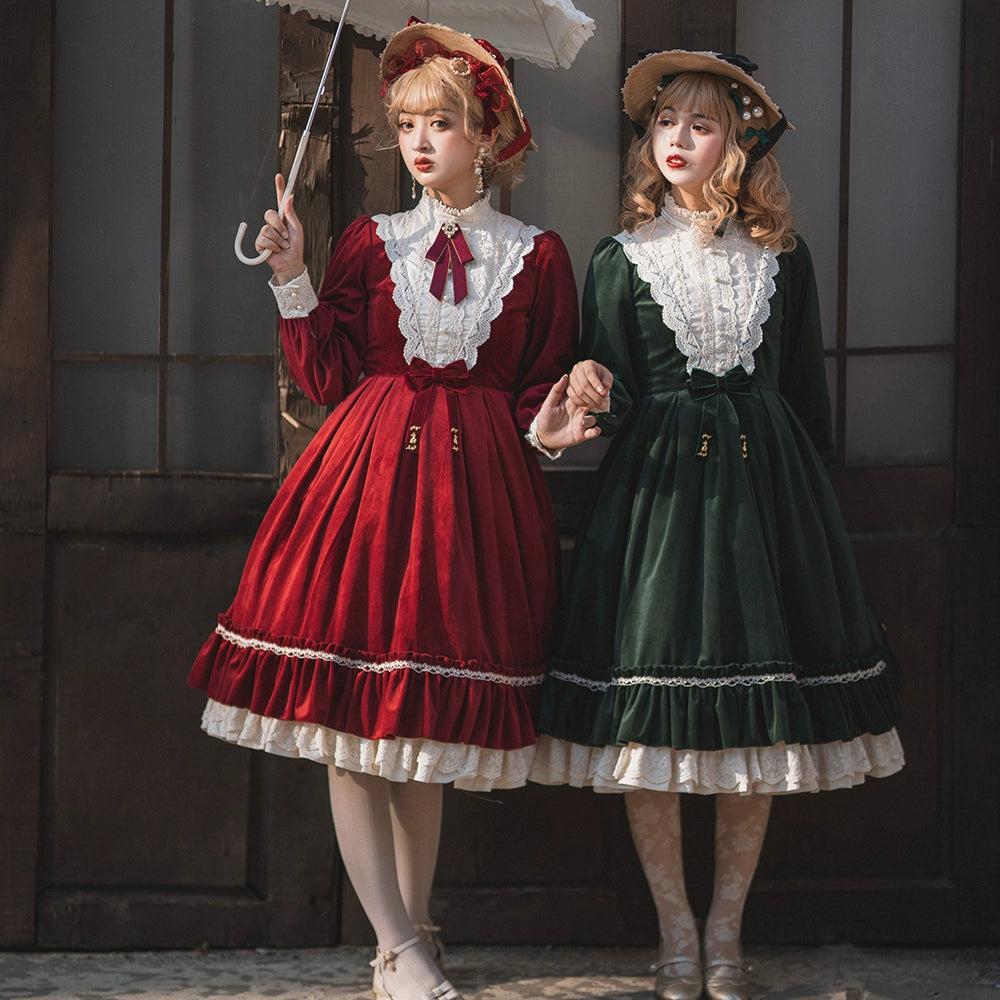 Customized Lolita Dress Vintage Elegant Velvet OP Dress Customized Lolita Dress Vintage Elegant Velvet OP Dress