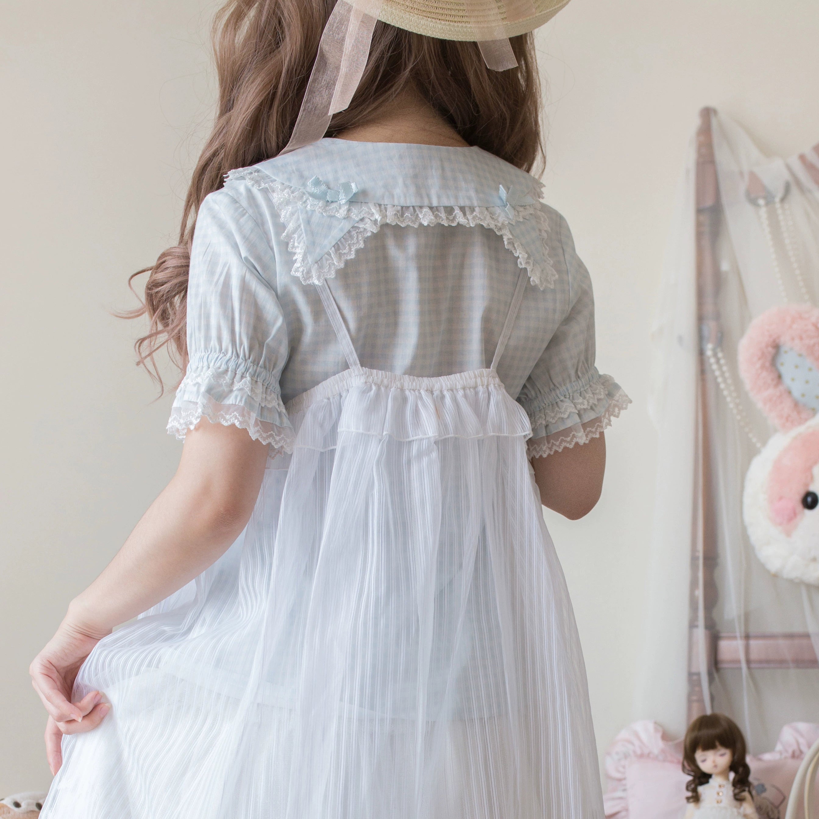 Kawaii Lolita Plaid Blouse With Cat Ear Peter Pan Collar