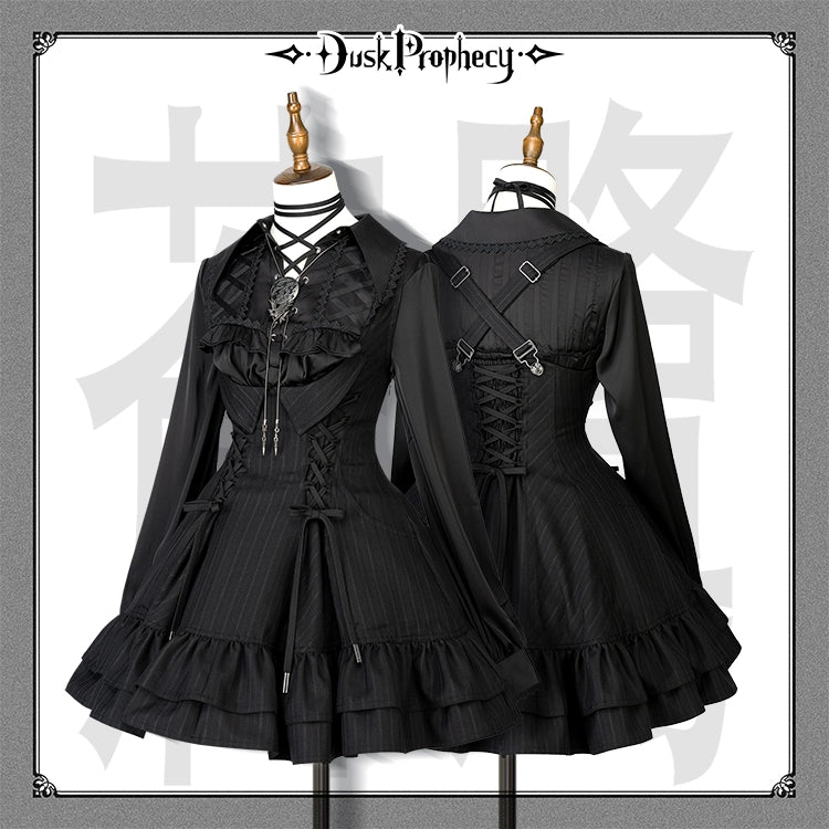 DuskProphecy - Heron - Classic Lolita Striped JSK Dress, Halter Neckline (L M S XL) 44313:802919