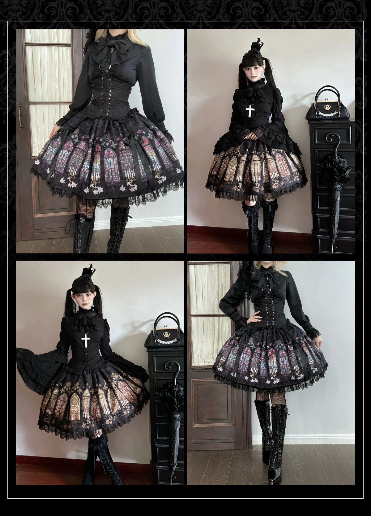 Temple Stained Glass - Gothic Lolita Stained Glass Printed SK, Elastic Waist 45770:861910