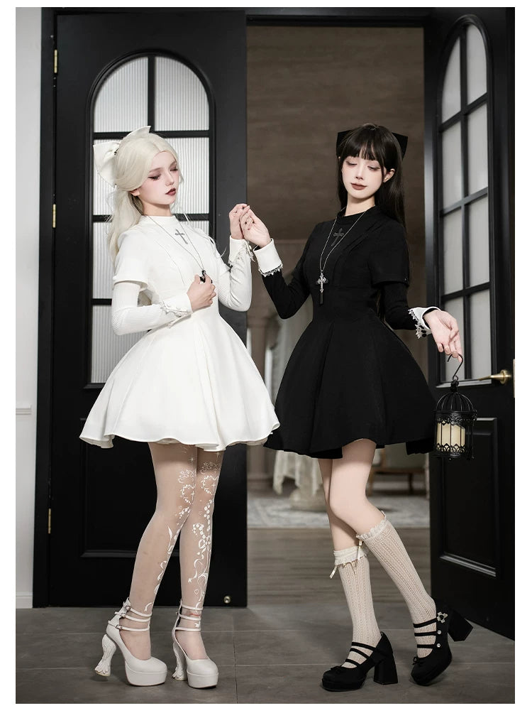 Nihil - Gothic Nun Lolita OP Dress, Irregular Hem Cape