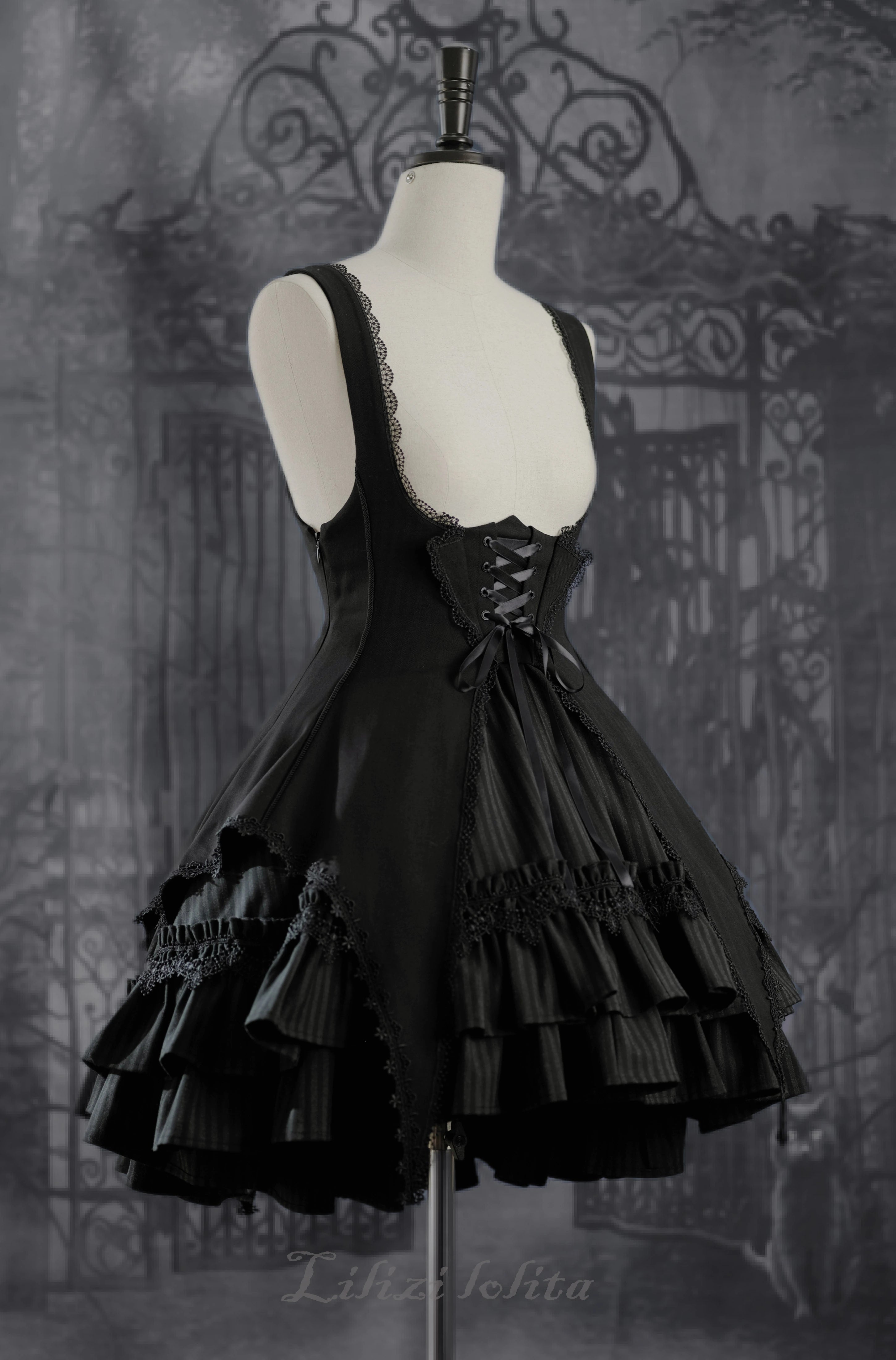 Lilizi~Redemption Song~Gothic Lolita OP Dress Cross Embroidery Tiered Hem 37626:564402