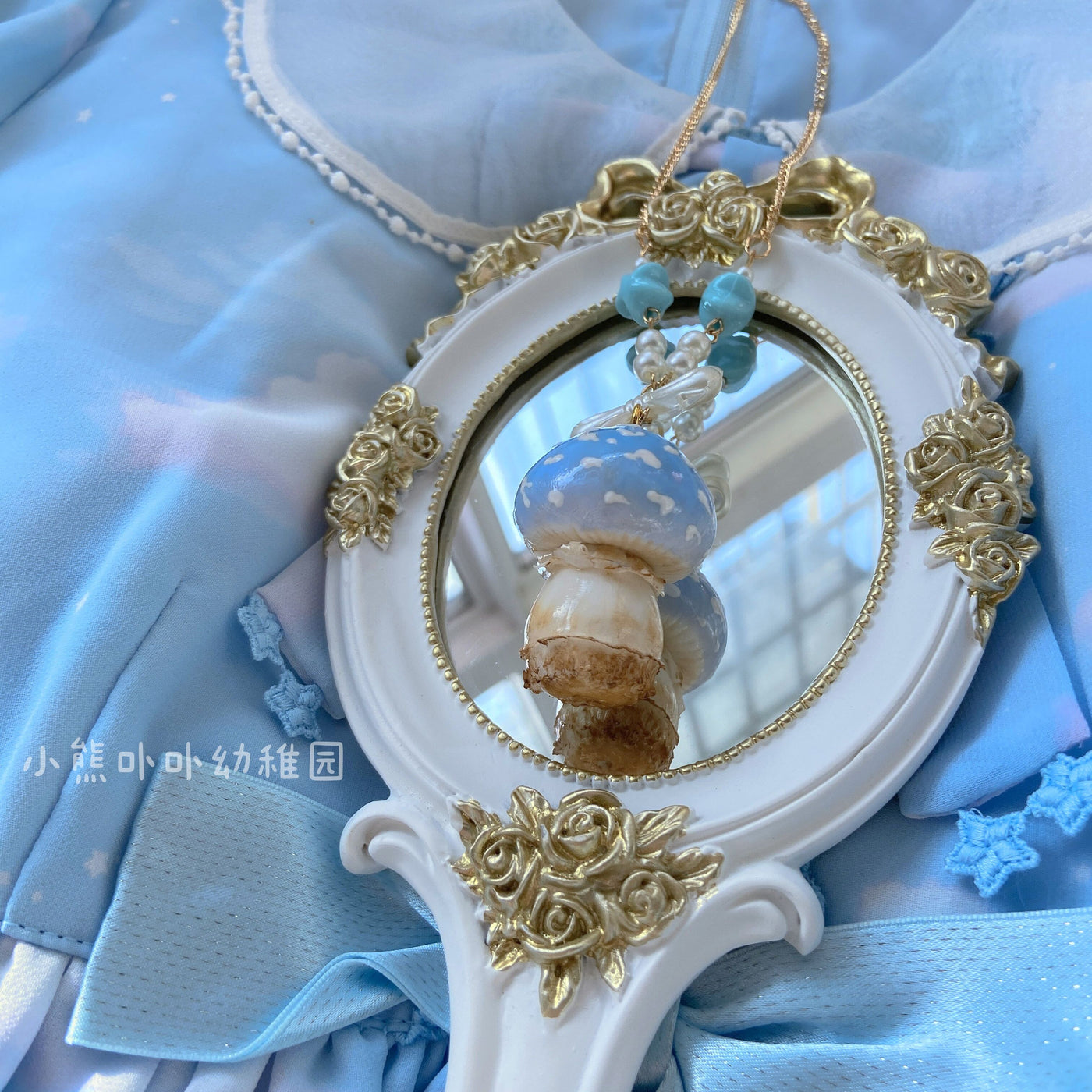 Bear Doll~Handcraft Kawaii Lolita Mushroom Necklace blue mushroom  
