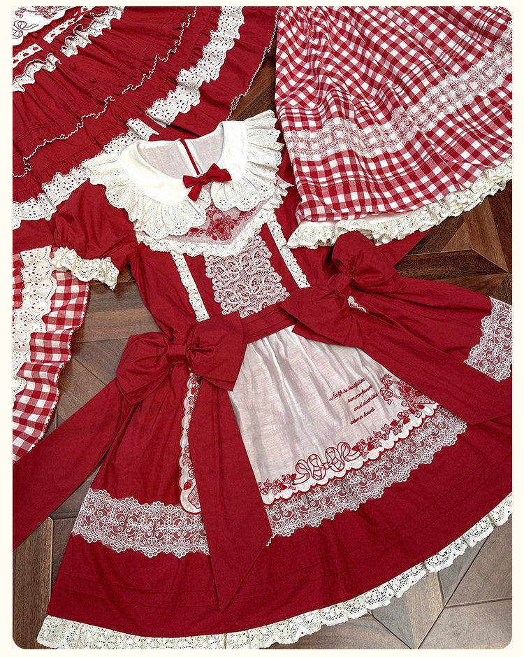 Flower and Pearl Box - Strawberry Basket - Country Lolita Dress Plaid Summer Spring Dress 35676:497920
