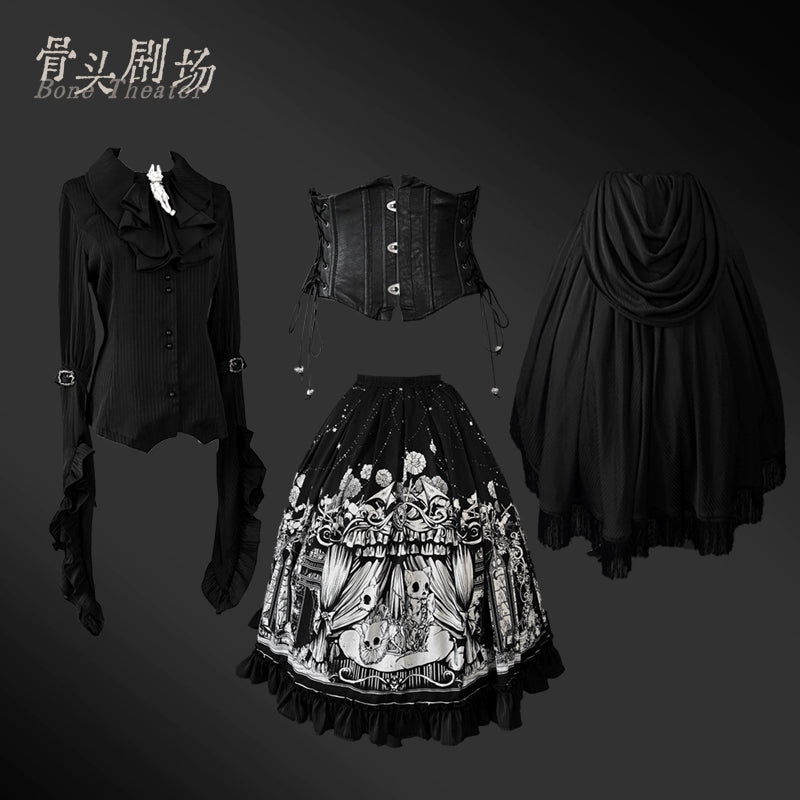 Caged Bird Hotel - Bone Theater - Halloween Gothic Lolita Fashion Shirt Skirt S FS (shirt + SK + waistband + trailing + jabot) comes with a mouse pad