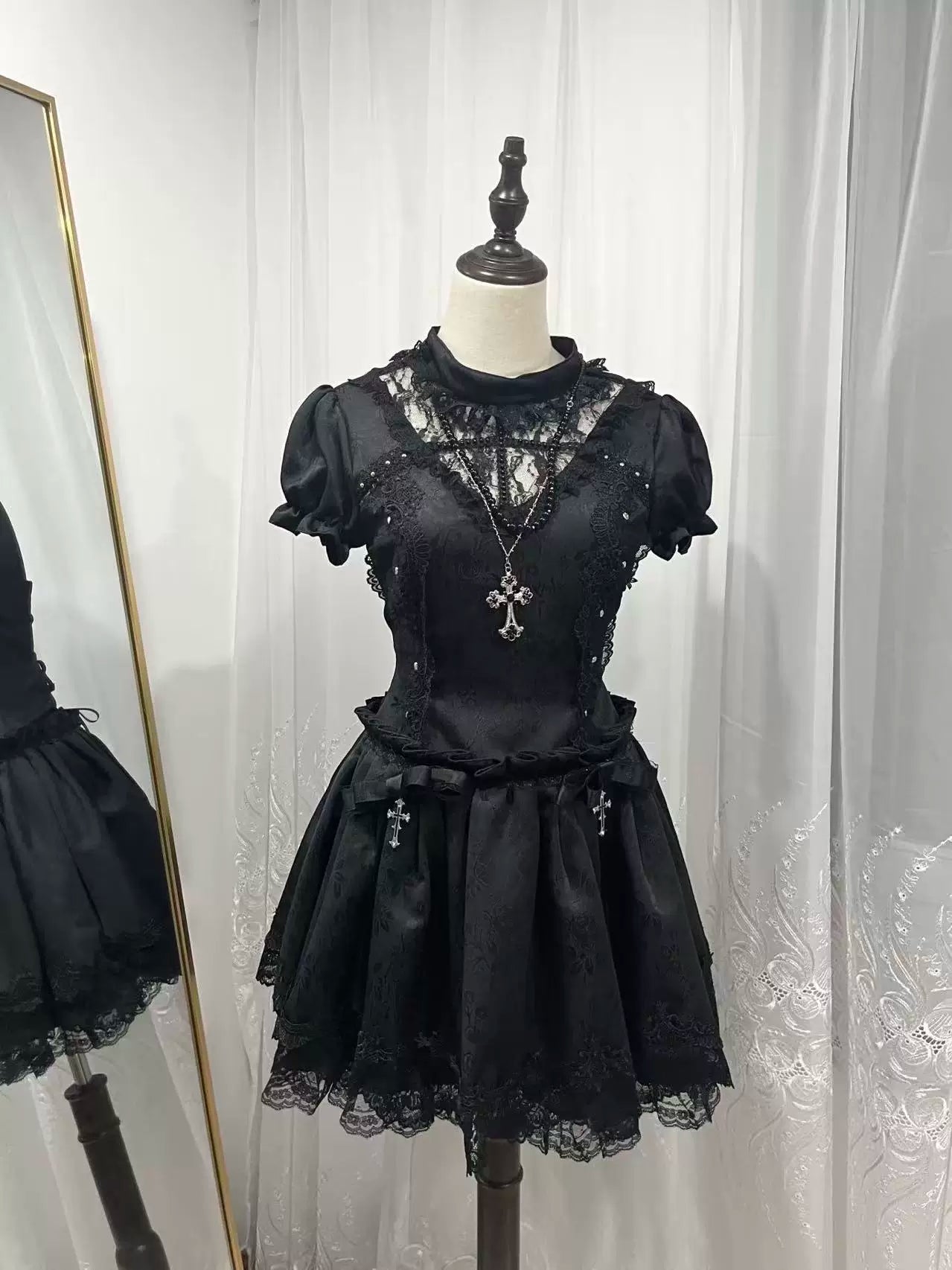 Cross Order - Gothic Lolita OP Dress, Lace Hem & Cross