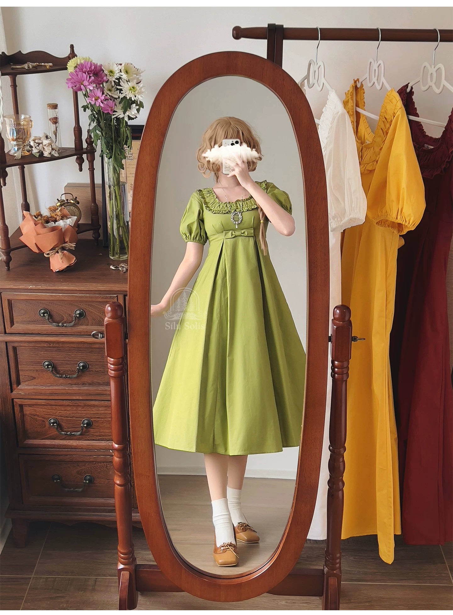 Morning Forest - Cotton Empire Waist OP Dress with Built-in Bra Pads