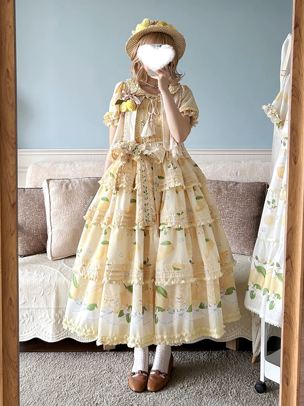 Miss Point - Lemon Chick - Country Lolita Printed OP With Button Front