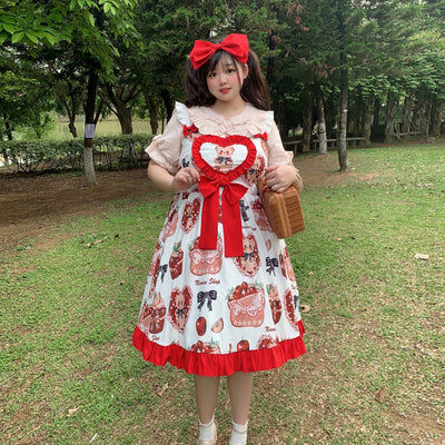 Niu Niu~Apple Teddy~Summer Plus Size Sweet Lolita JSK XL white 