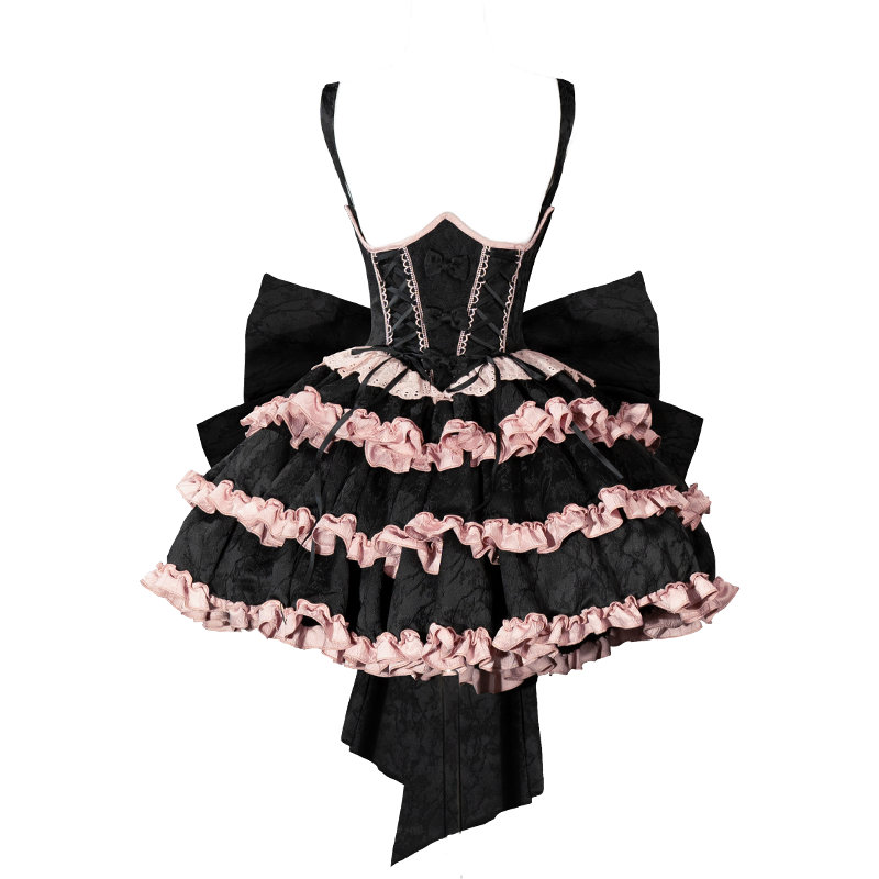 OCELOT - Blackberry Love Song - Black Pink Lolita Skirt Lolita Cake Skirt S Black Pink Skirt (with a bow trailing)