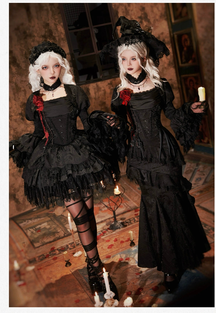 With PUJI - Letter and Poetry · Twilight - Black Gothic Lolita Skirt Set, Witch-Inspired 43525:778328