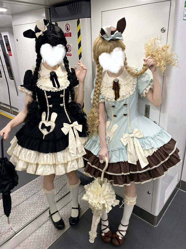 Creamy Bud - Old School Lolita OP Dress, Bunny Ear Heart Accent