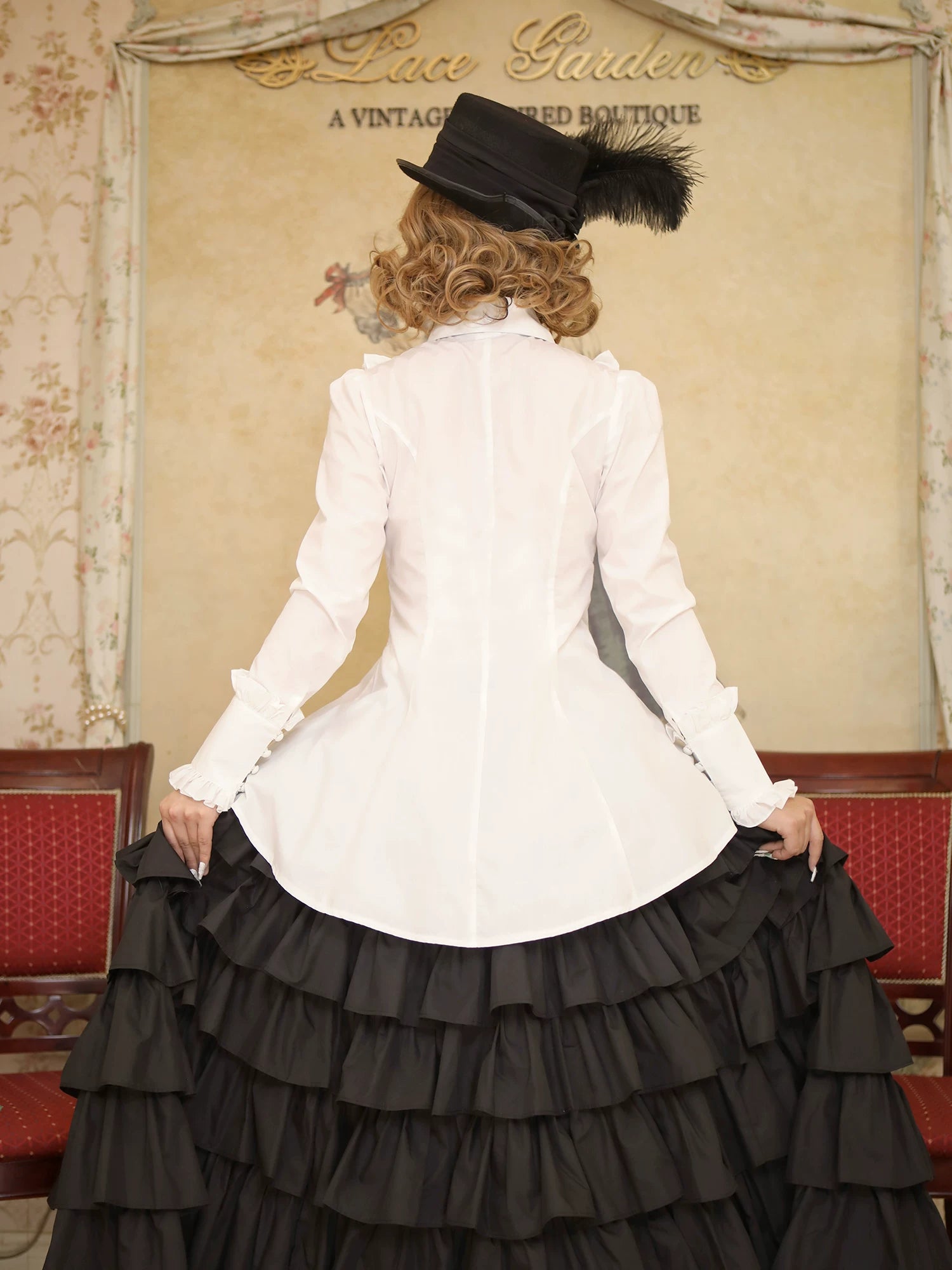 Gothic Lolita Tailed Hem Blouse and Multi-layer Skirt Set