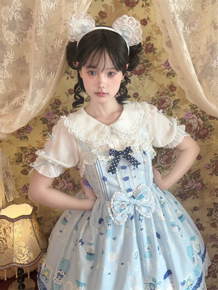 To Alice - Dear Dolls - Kawaii Lolita JSK Dress, Bear & Bunny Print 44016:791825