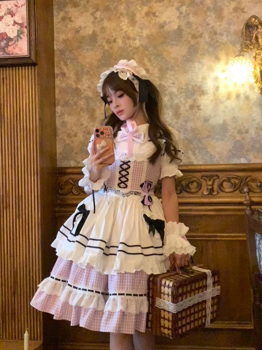 Parfait Reverie - Cotton Plaid Old School Lolita JSK Dress, Side Pockets 45731:859743