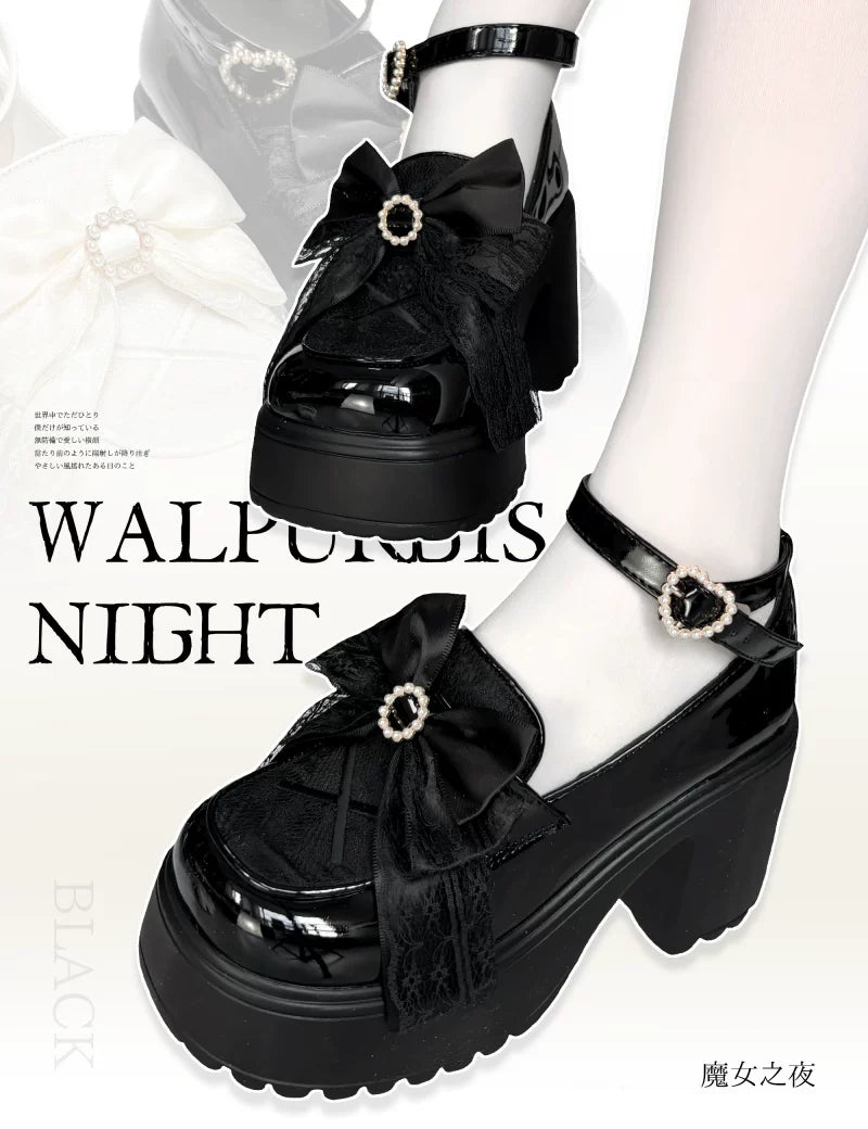 Daily Lolita Heels Shoes, White & Black Color