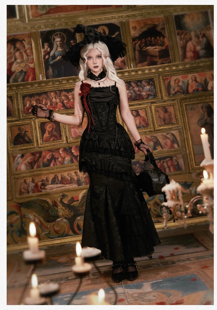 With PUJI - Letter and Poetry · Twilight - Black Gothic Lolita Skirt Set, Witch-Inspired