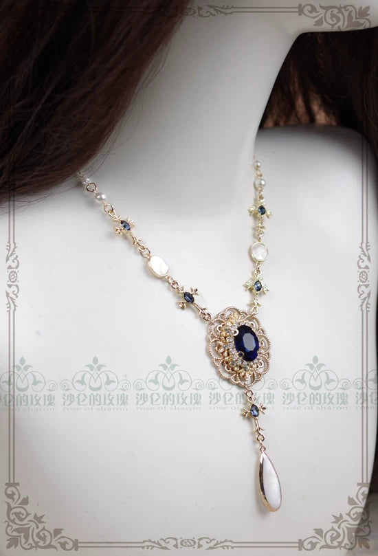 Classic Lolita Necklace & Earrings, Artificial Pearl Rhinestone