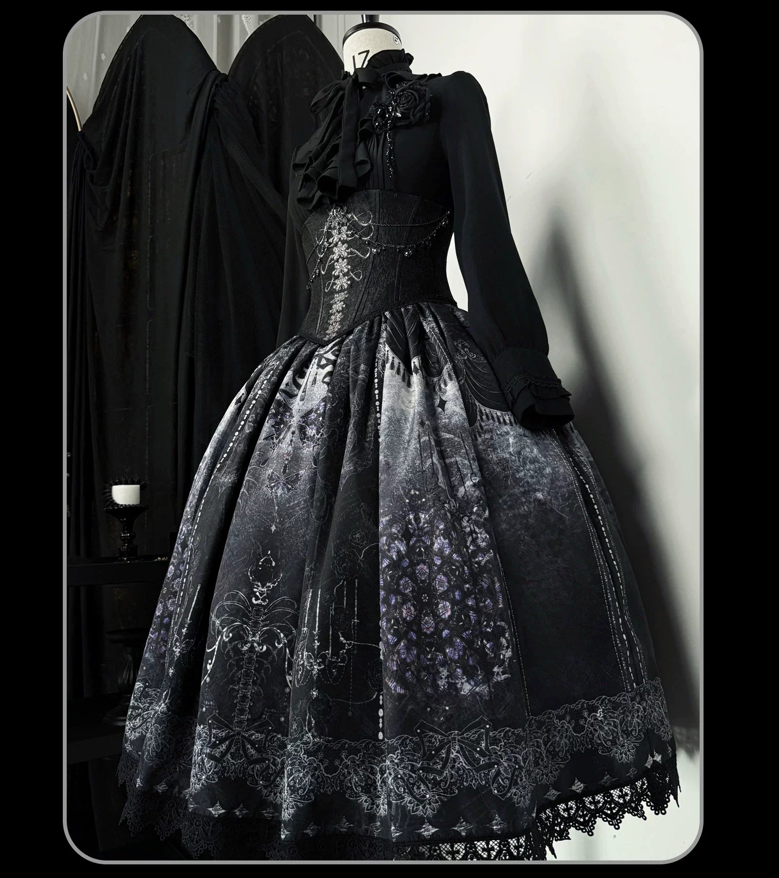 Susin Lolita - Bone-Eroded Butterfly - Gothic Lolita JSK & SK Set 44051:793303