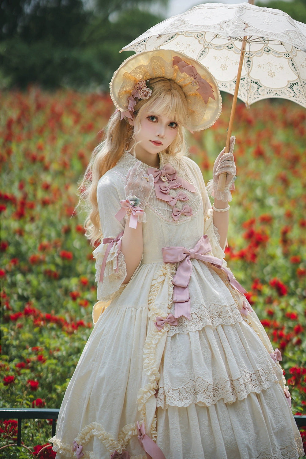 Miss Point~Lilyka Garden~Classic Lolita OP Dress Set Elegant Floral Wall Princess Sleeve 38832:606232