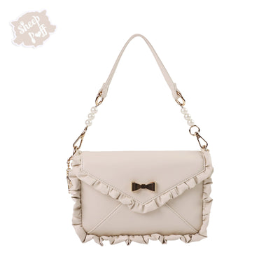Sheep Puff~Love Letter~Sweet Lolita Bow Solid Color Women's Bag beige large size  