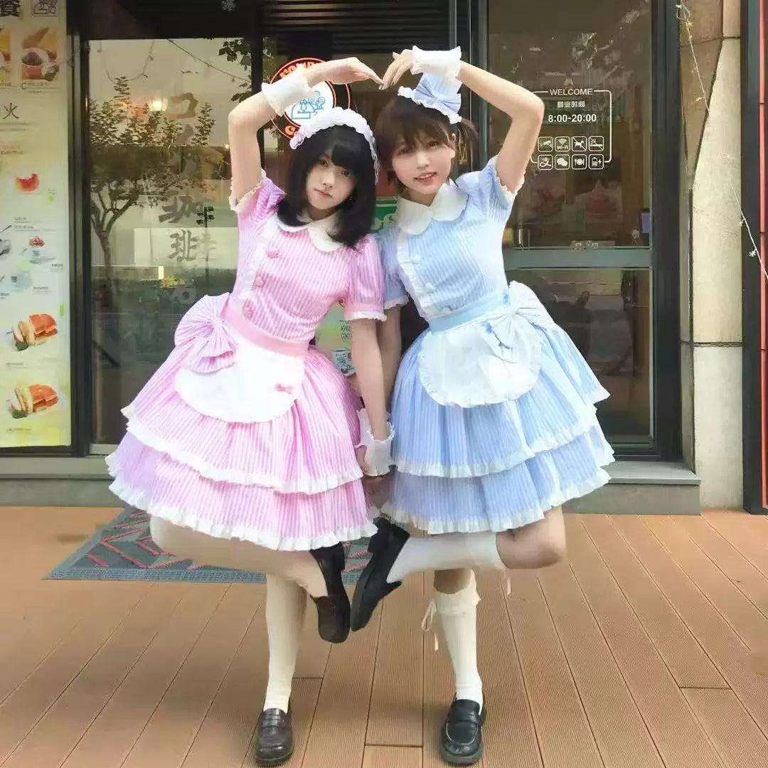 Ever-charming Miss Stripes - Striped Old School Lolita OP Dress, Detachable Apron 44920:827592