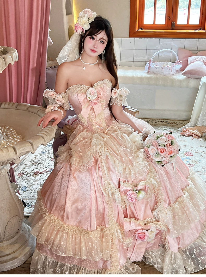 Diamond Honey - Love and Roses - Princess Bridal Wedding Lolita Dress With Rose Detail and Tiered Skirt