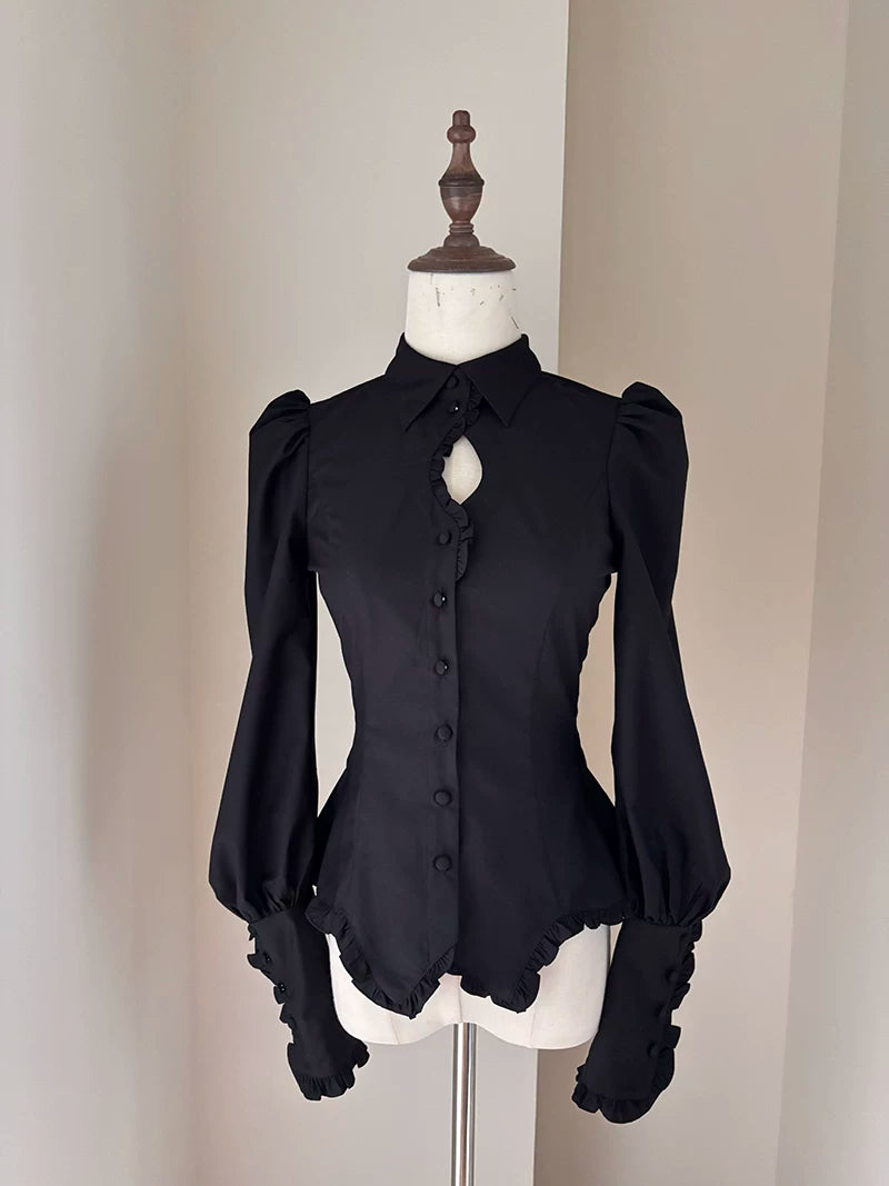 Shadow Hymn - Gothic Lolita Solid Shirt & Skirt, Side Zipper