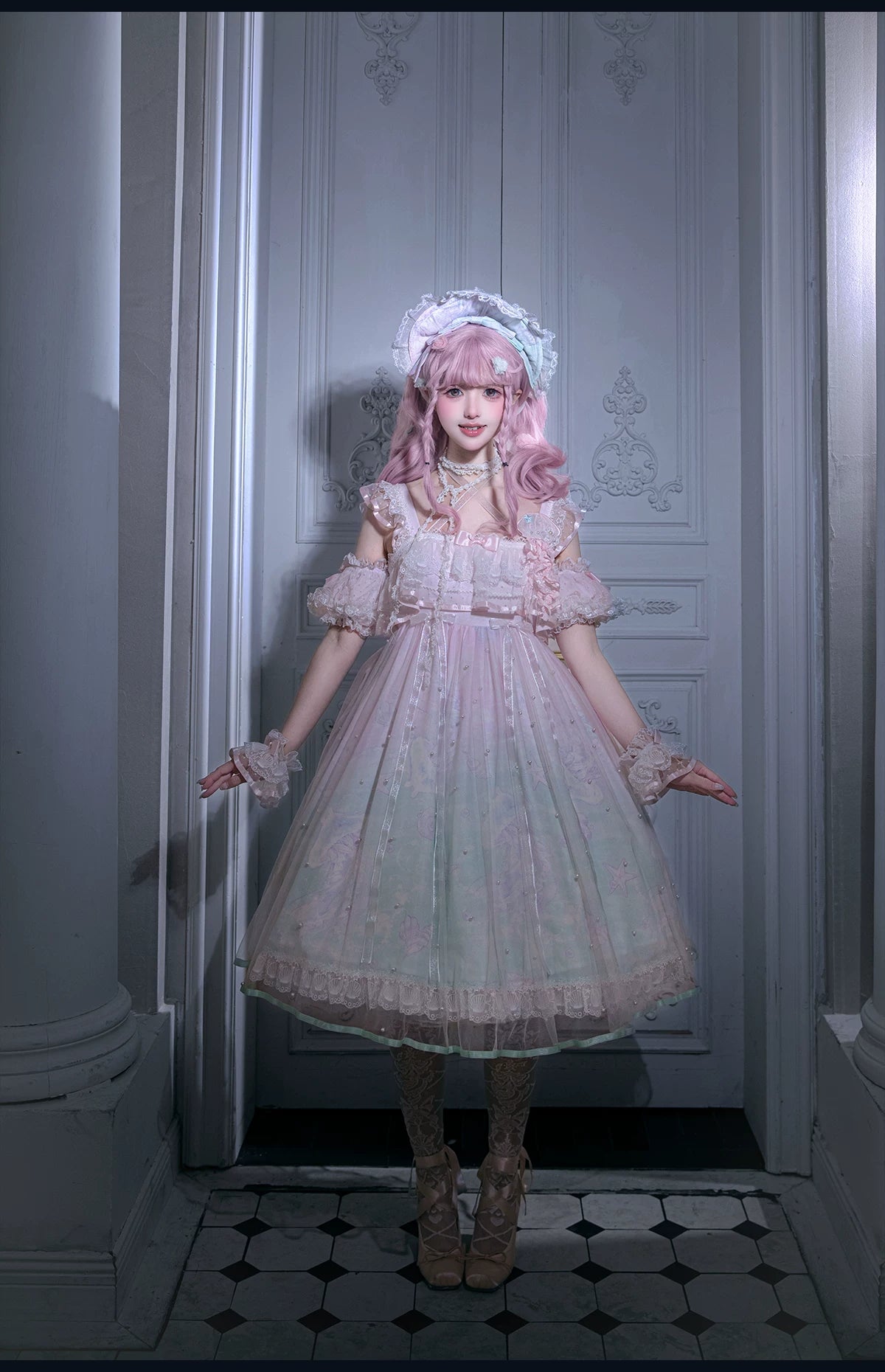 Windchime Jellyfish - Sweet Lolita Halter Neck JSK Dress, Jellyfish Print & Overlay 45756:861335