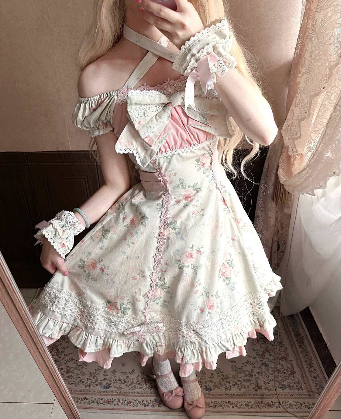 Meet Spring - Floral Printed Old School Lolita OP Dress 44915:827728