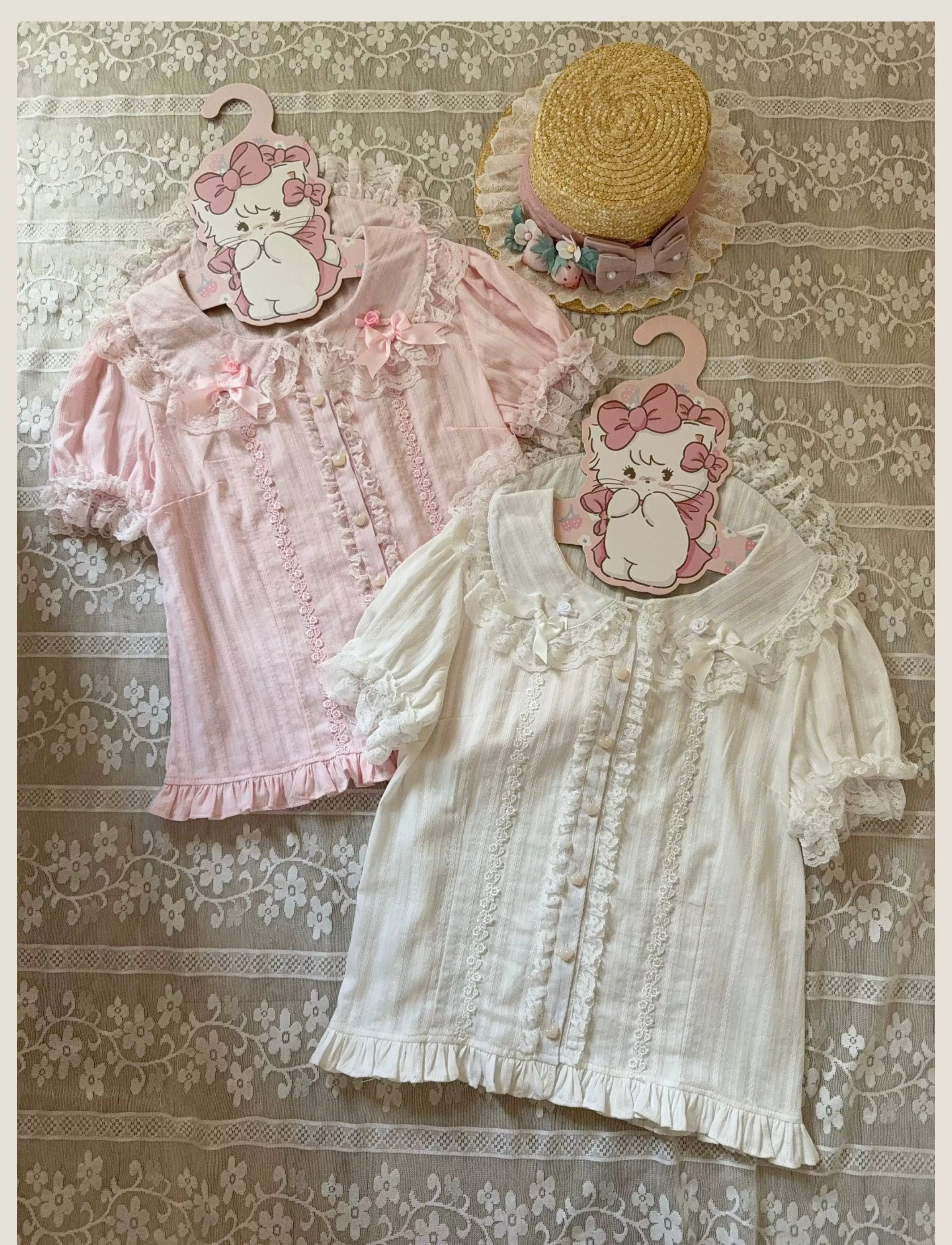 Old School Lolita Peter Pan Collar Blouse with Lace 45504:851232