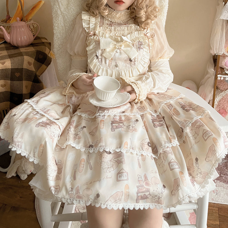 Niu Niu - Plus Size Lolita Jumper Dress, Beige Sweet Short Sleeve 13936:173594