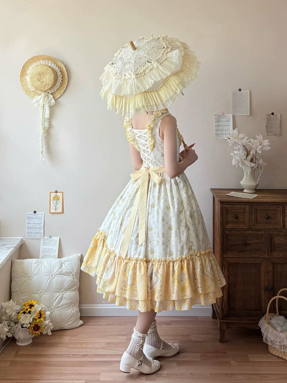 Patchwork Garden 2.0 - Classic Lolita Floral Print JSK Dress, Side Pockets