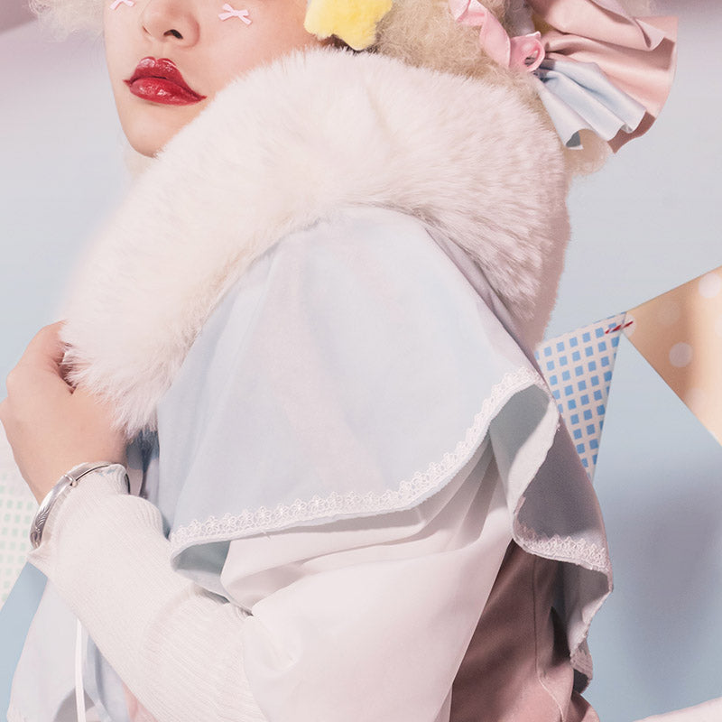 (Buyforme)Daydream Whisper~Plus Size Cute Sweet Making Wish Lolita JSK S detachable fox fur collar cape-blue