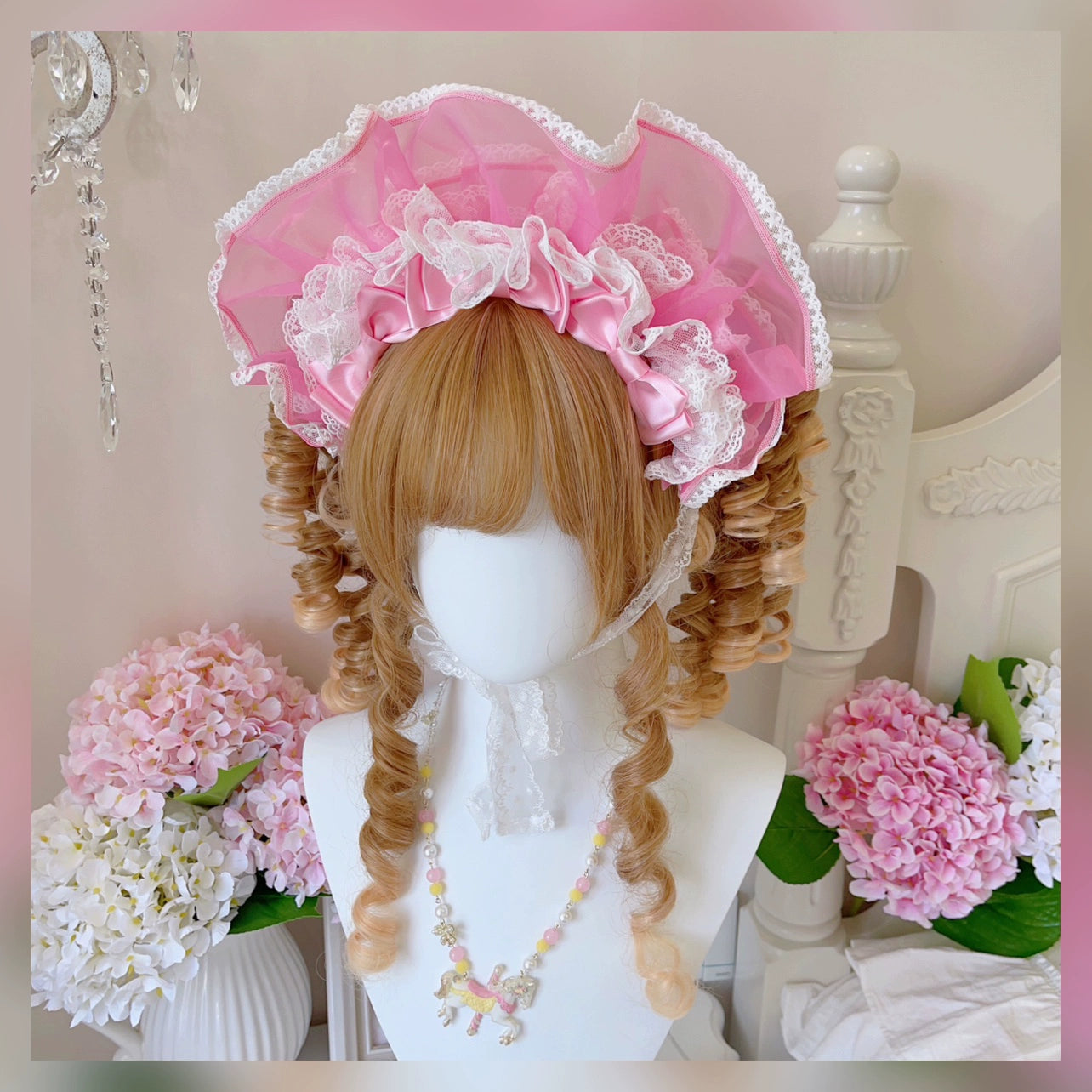 CheeseCat~Sweet Lolita Bonnet Organza Bow Headdress 35230:574298