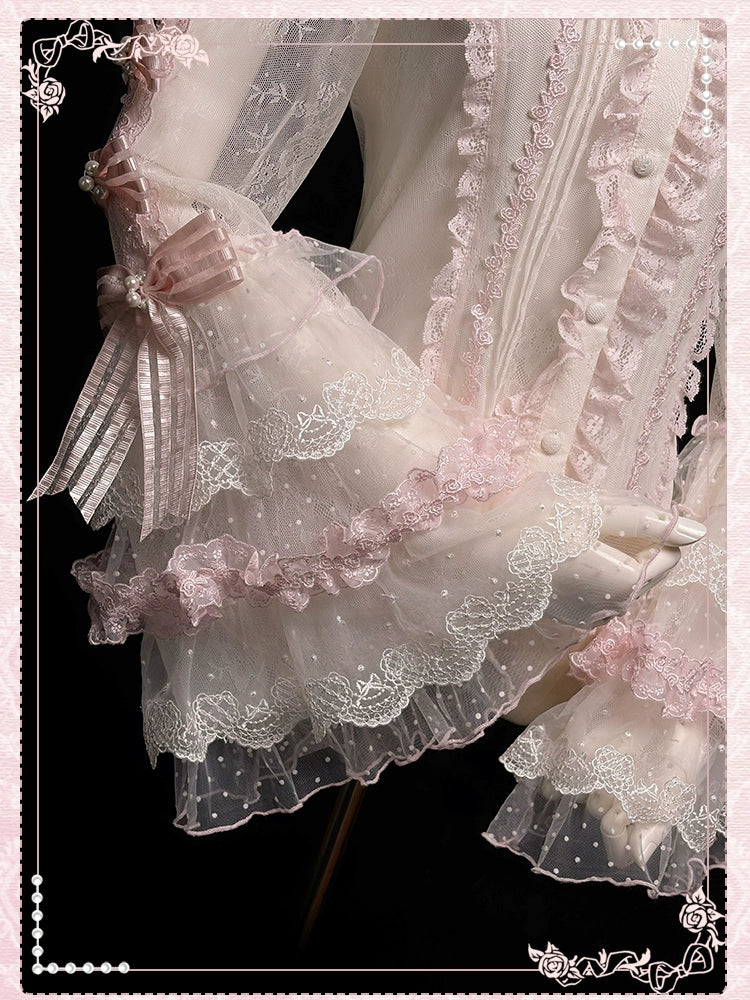 Shuang Sheng Xiao Xiong - Heart of Love - Lace Sweet Lolita Shirt, Hime-Sleeves