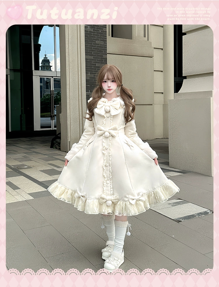 Mengfuzi - Nico Bunny - Winter Sweet Lolita Overcoat, Detachable Cape (White / 2XL L M S XL) 44102:795401