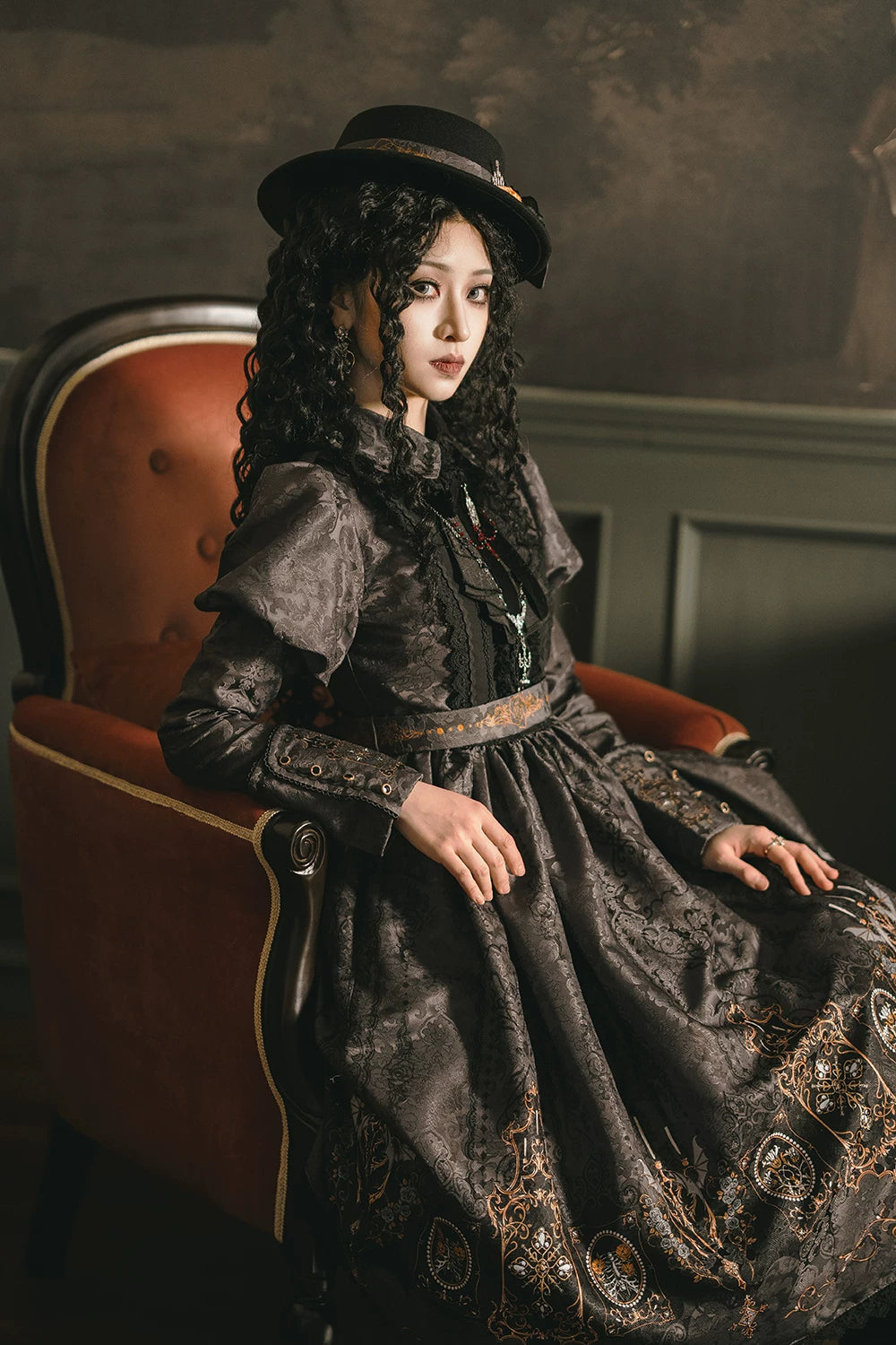 Blood Night Lantern - Jacquard Gothic Lolita Dress, Juliet Sleeve 44543:812312